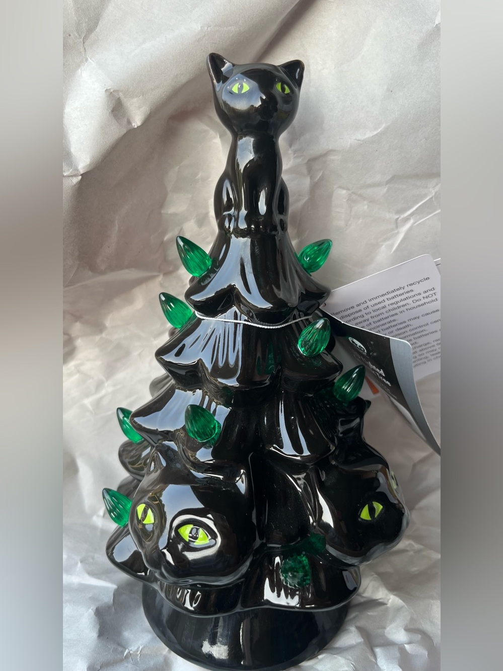 Spencer's Black Ceramic LED Tree Figurine with Green Bulbs
